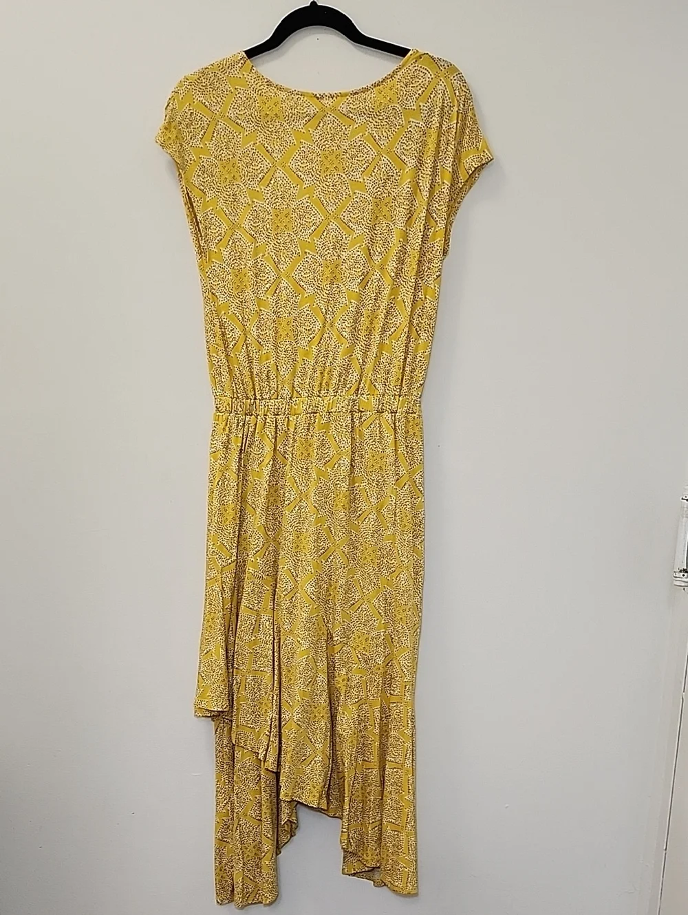 Maeve Anthropologie Fete A-Line Dress Yellow Floral Surplice Stretch Medium